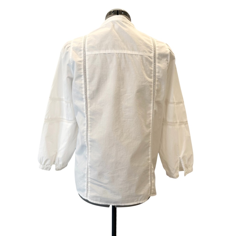 Lucky Brand White Cotton Pintuck Lace Trim Button Down Blouse Top Feminine Small - Picture 4 of 8